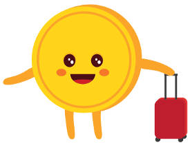 Smiley penny coin with a travel luggage