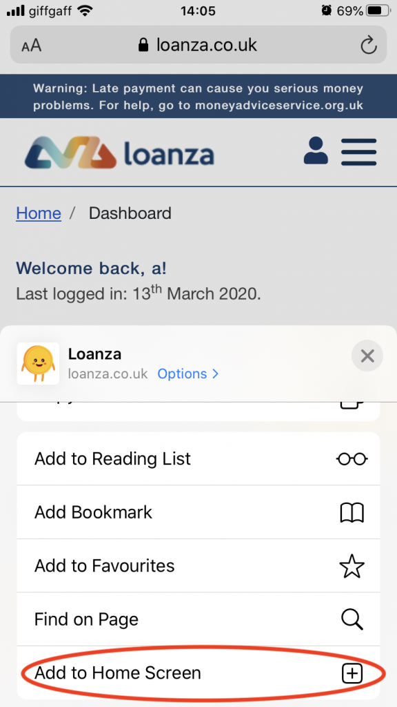 Add Loanza to Home Screen